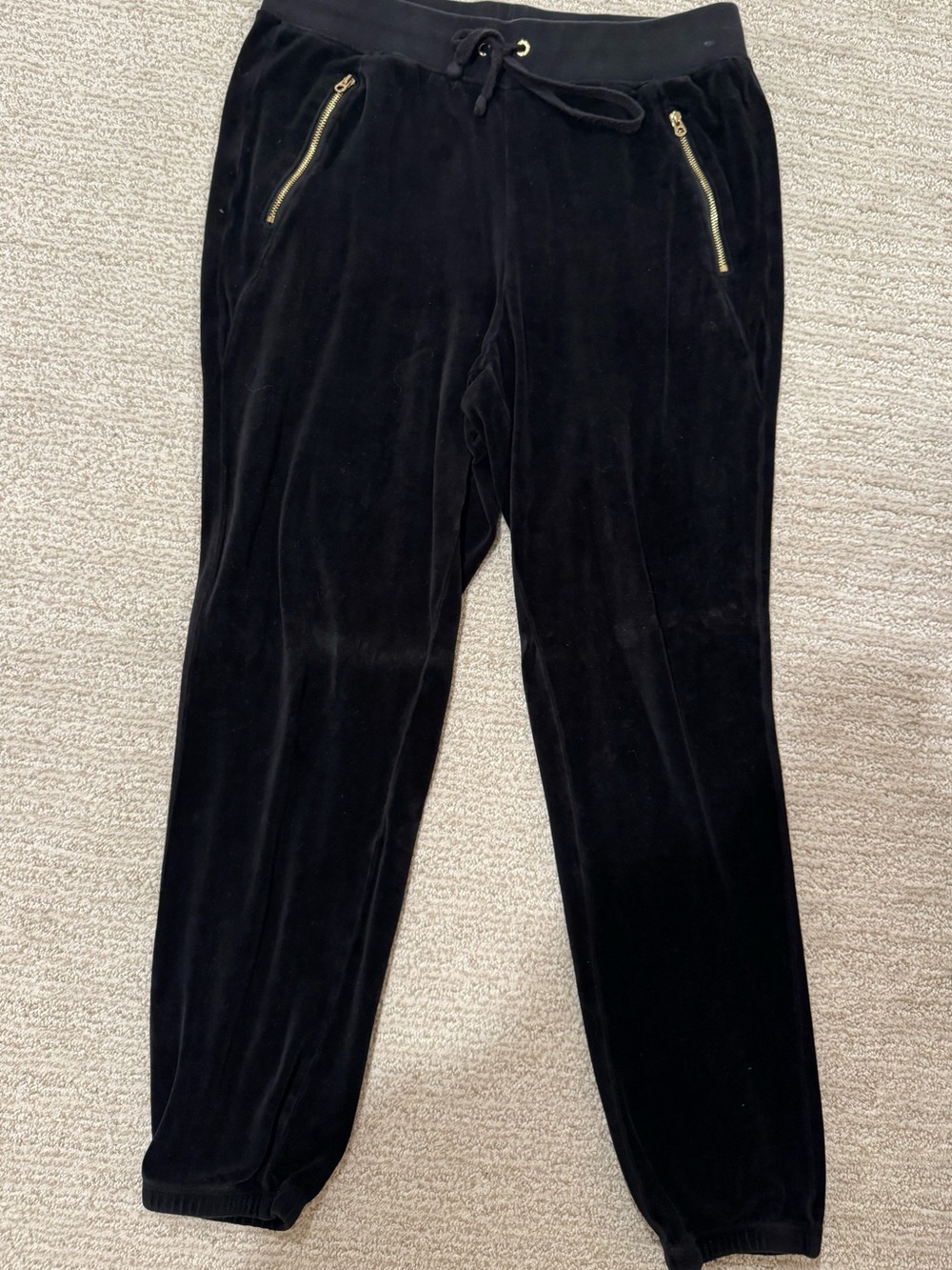 Juicy Couture Black Velour Jogger Pants with Gold Zippers - SIZE MEDIUM